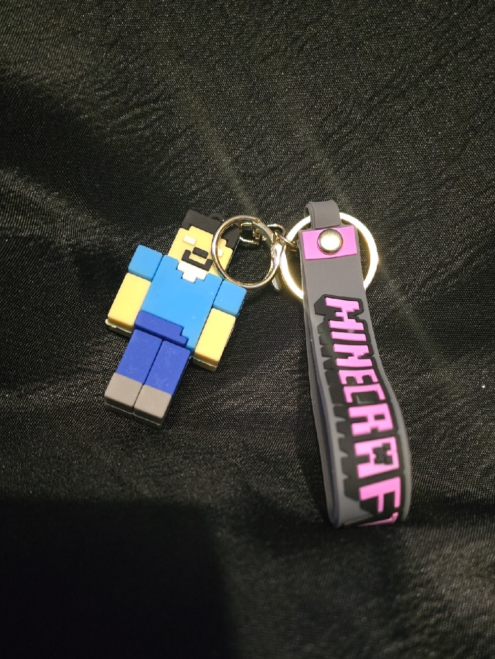 Minecraft Keychain with Pixel Character - Blue, Yellow, Gray